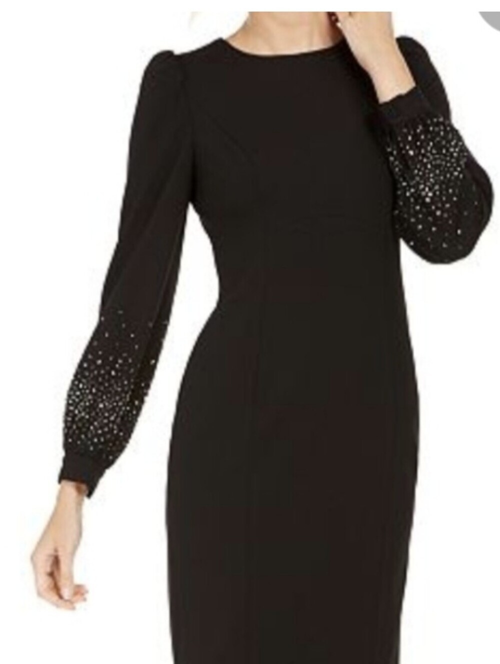 Calvin Klein Black Long-Sleeve Dress with Sleeve Embellishments..Size:12P